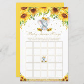 Zonnebloem Elephant Baby shower Bingo Game (Voorkant / Achterkant)