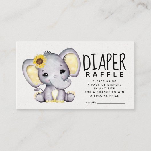 Zonnebloem Elephant Baby shower Diaper Raffle Informatiekaartje (Voorkant)