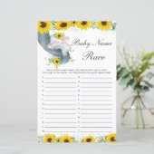 Zonnebloem Elephant Baby shower Name Race Game (Staand voorkant)