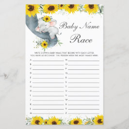 Zonnebloem Elephant Baby shower Name Race Game