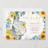 Zonnebloem Elephant Blue Rozen Greenery Baby showe Kaart (Voorkant)