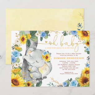 Zonnebloem Elephant Blue Rozen Greenery Baby showe Kaart