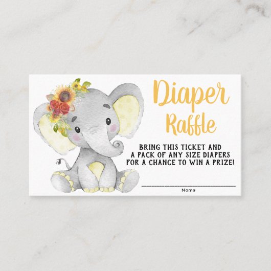 Zonnebloem Elephant Diaper Raffle Ticket (Voorkant)