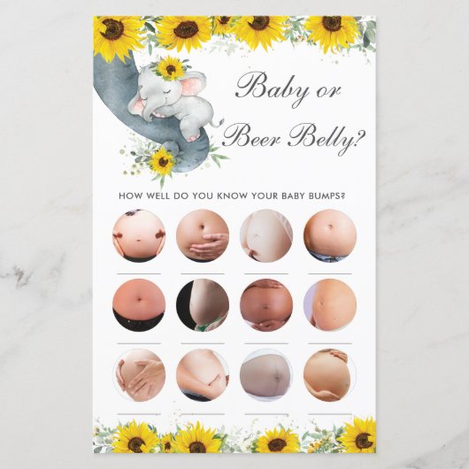 Zonnebloem Elephant Shower Baby of Beer Belly Game (Voorkant)