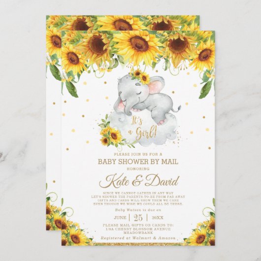 Zonnebloem Elephant Virtueel Baby shower per post Kaart (Voorkant / Achterkant)