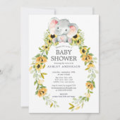 Zonnebloem en Baby-olifant Baby shower Kaart (Voorkant)