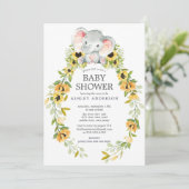 Zonnebloem en Baby-olifant Baby shower Kaart (Staand voorkant)