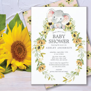 Zonnebloem en Baby-olifant Baby shower Kaart