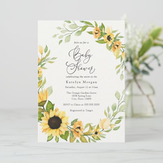 Zonnebloem en Baby shower uit Griekenland Kaart (Staand voorkant)