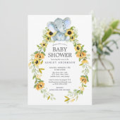 Zonnebloem en Baby shower van Baby-olifanten Kaart (Staand voorkant)