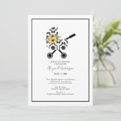 Zonnebloem en Baby shower van de Zwarte Damask Pra Kaart (Staand voorkant)