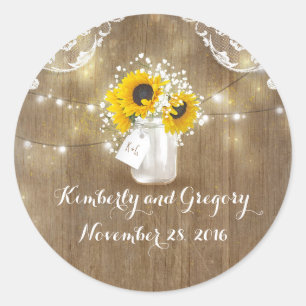 Zonnebloem en baby's Breath Rustic Mason Jar Ronde Sticker
