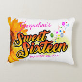 Zonnebloem en ballonnen op witte zweet-zestien accent kussen (Achterkant)