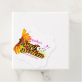 Zonnebloem en ballonnen op witte zweet-zestien bedankjes labels (In situ)