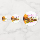 Zonnebloem en ballonnen op witte zweet-zestien confetti (Voorkanten)