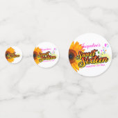 Zonnebloem en ballonnen op witte zweet-zestien confetti (Achterkanten)