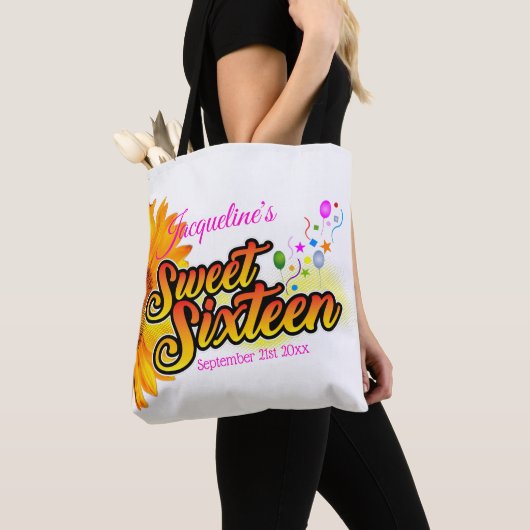 Zonnebloem en ballonnen op witte zweet-zestien tote bag (Dichtbij)