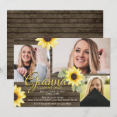 Zonnebloem en Barn Wood Afstuderen Fotouitnodiging Kaart (Voorkant / Achterkant)