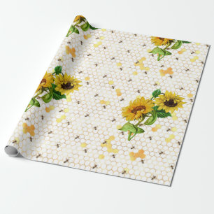 Zonnebloem en Bij Serie Ontwerp Negen Cadeaupapier