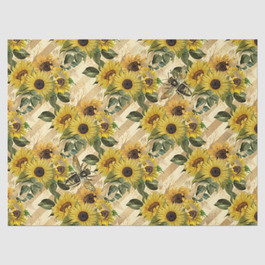 Zonnebloem en Bij Serie Ontwerp Negen Tissuepapier (Voorkant)