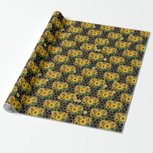 Zonnebloem en Bij Serie Ontwerp Veertien Cadeaupapier