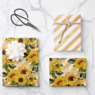 Zonnebloem en Bij Serie Ontwerp Zes Inpakpapier Vel