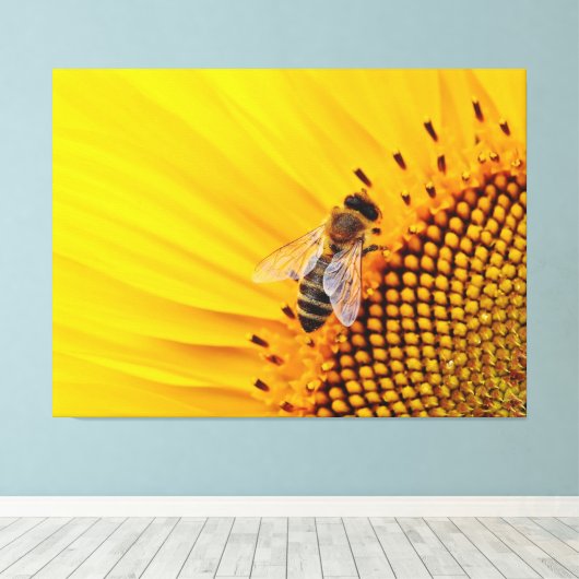 Zonnebloem en bijen canvas afdruk (Insitu (Houten vloer))