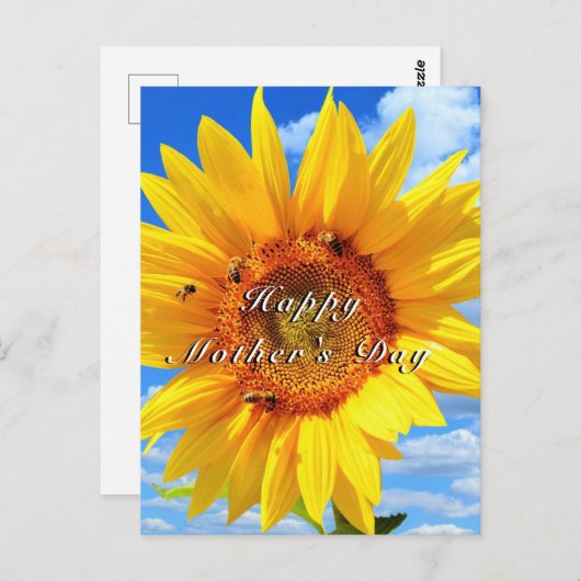 Zonnebloem en bijen Moederdag Briefkaart (Voorkant / Achterkant)