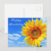 Zonnebloem en bijen op Blue Sky Birthday Kaart (Voorkant / Achterkant)