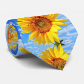 Zonnebloem en bijen op de blauwe hemel - Herhaling Stropdas (Opgerold)