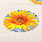 Zonnebloem en bijen op Onderzetter met blauw-hemel (Gekanteld)