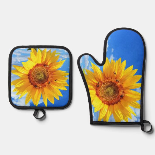 Zonnebloem en bijen Oven Mitt & Pot Holder Set (Voorkant)
