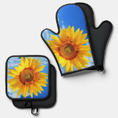 Zonnebloem en bijen Oven Mitt & Pot Holder Set (Voorkant / Achterkant)
