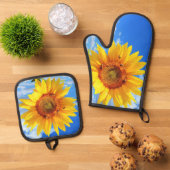 Zonnebloem en bijen Oven Mitt & Pot Holder Set (Top down)
