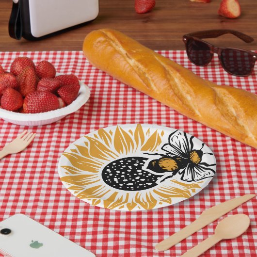 Zonnebloem en bijen papieren bordje (Picknick)