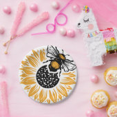 Zonnebloem en bijen papieren bordje (Feest)