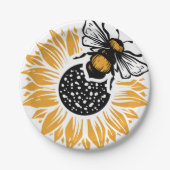 Zonnebloem en bijen papieren bordje (Voorkant)
