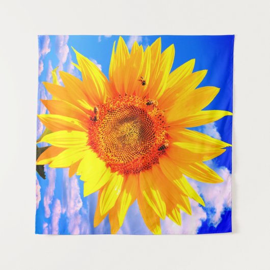 Zonnebloem en Bijen Tapijt Wandkleed (Voorkant (horizontaal))