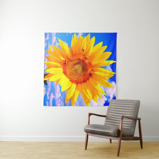 Zonnebloem en Bijen Tapijt Wandkleed (In Situ (horizontaal))