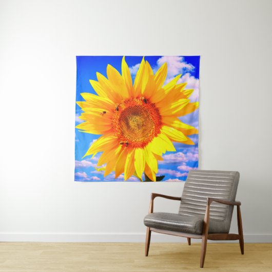 Zonnebloem en Bijen Tapijt Wandkleed (In situ)