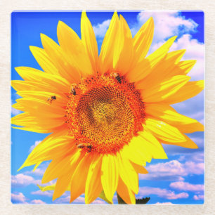 Zonnebloem en bijenglas Onderzetter