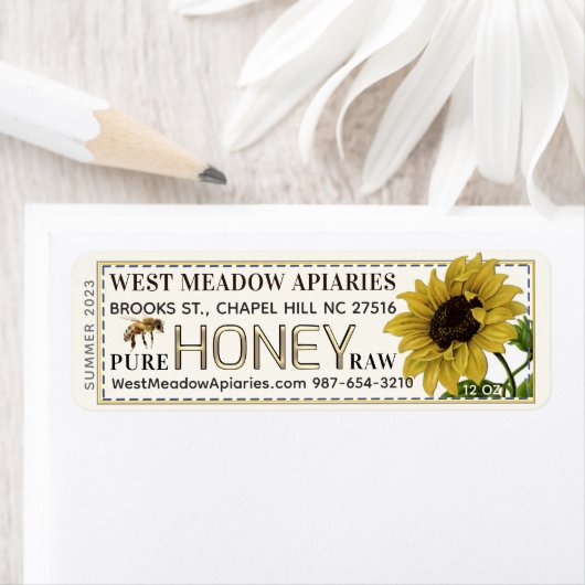 Zonnebloem en bijenhoning Label Dashed Border (Insitu)