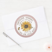 Zonnebloem en bijenhoning Label Pink Dotted Border (Envelop)