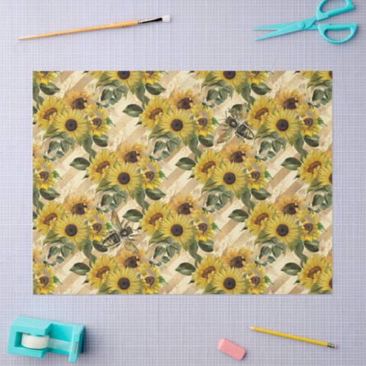 Zonnebloem- en bijenserie ontwerp negen tissuepapier (Craft)