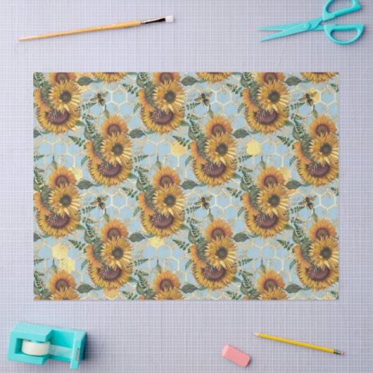 Zonnebloem- en bijenserie, ontwerp veertien tissuepapier (Craft)