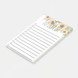 Zonnebloem en bladeren te doen lijst of boodschapp post-it® notes