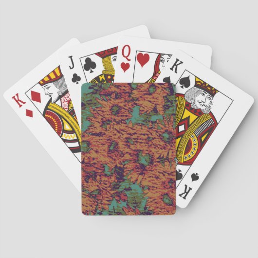Zonnebloem en bladkamouflage op pokerkaarten (Achterkant)