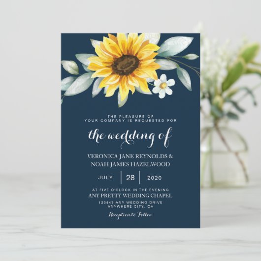 Zonnebloem en blauw Geometrisch Rustisch Kaart (Staand voorkant)