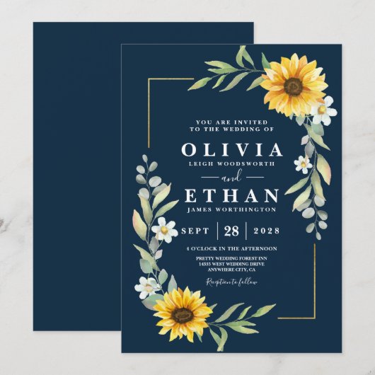 Zonnebloem en blauw Geometrisch Rustisch Kaart (Voorkant / Achterkant)