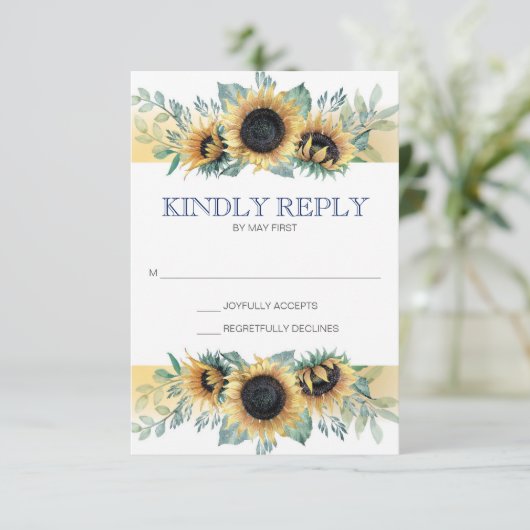 Zonnebloem en blauw Zonnebloem Bindende RSVP (Staand voorkant)